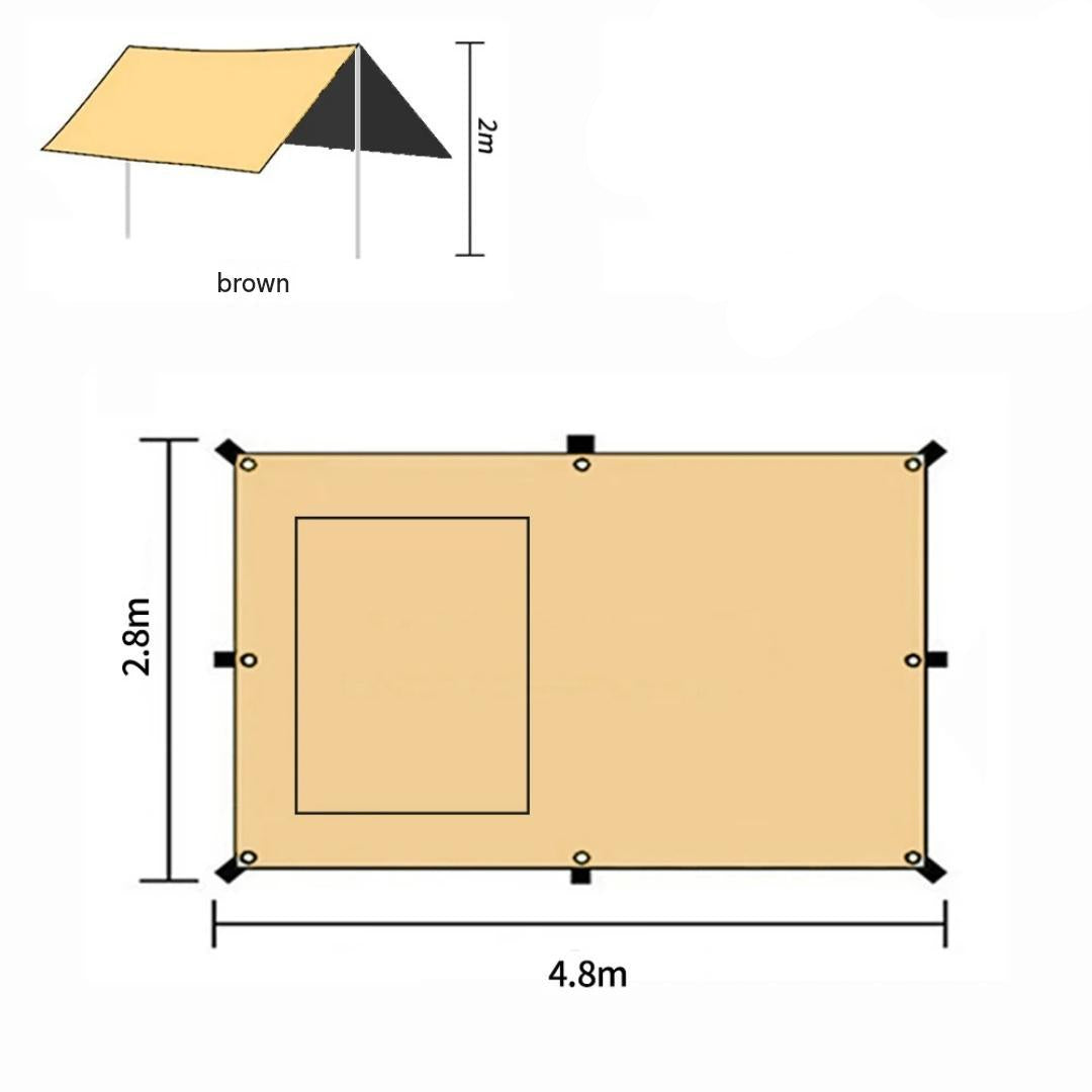 Car Awning Tarp with Mesh Skylight SUV Camping Shelter Waterproof Outdoor Sun Shade Canopy Khaki 280 × 480cm Set