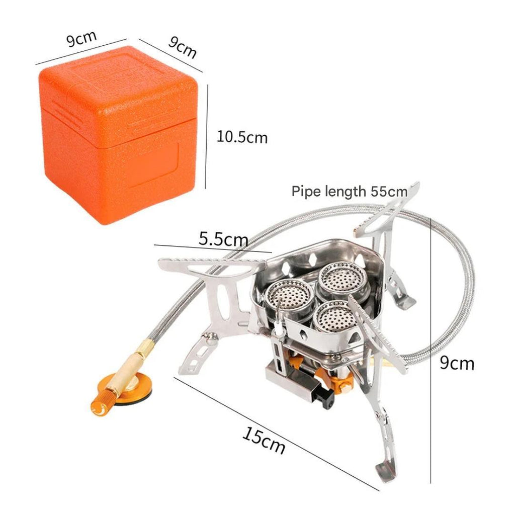 3 Head Gas Camping Stove 5800W Folding Backpacking Burner Outdoor Hiking BBQ Picnic Furnace with Two Stoves Pipe 55cm