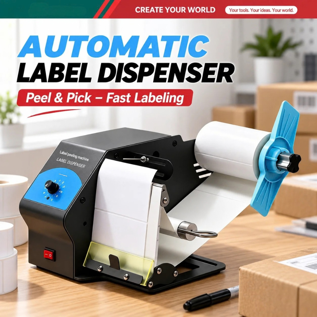 Automatic Label Peeler Electric Label Dispenser Adjustable Speed Barcode Shipping Packaging Labels Fiber Optic Rear 22.1×17.9×17cm