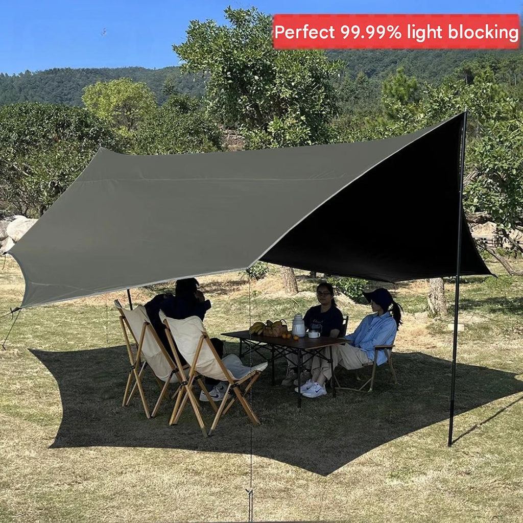 5.1 × 5.1m Large Octagon Camping Tarp Waterproof Coated Outdoor Awning Sunshade Shelter Black Tarp Set