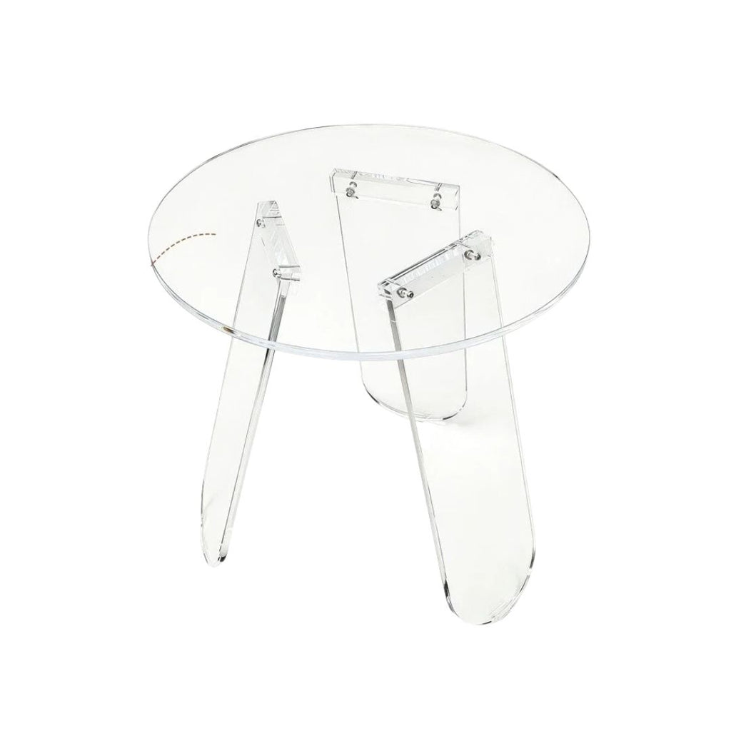 Acrylic Side Table 46x44.5cm Round Clear End Table with Triangle Legs Transparent Living Room Table