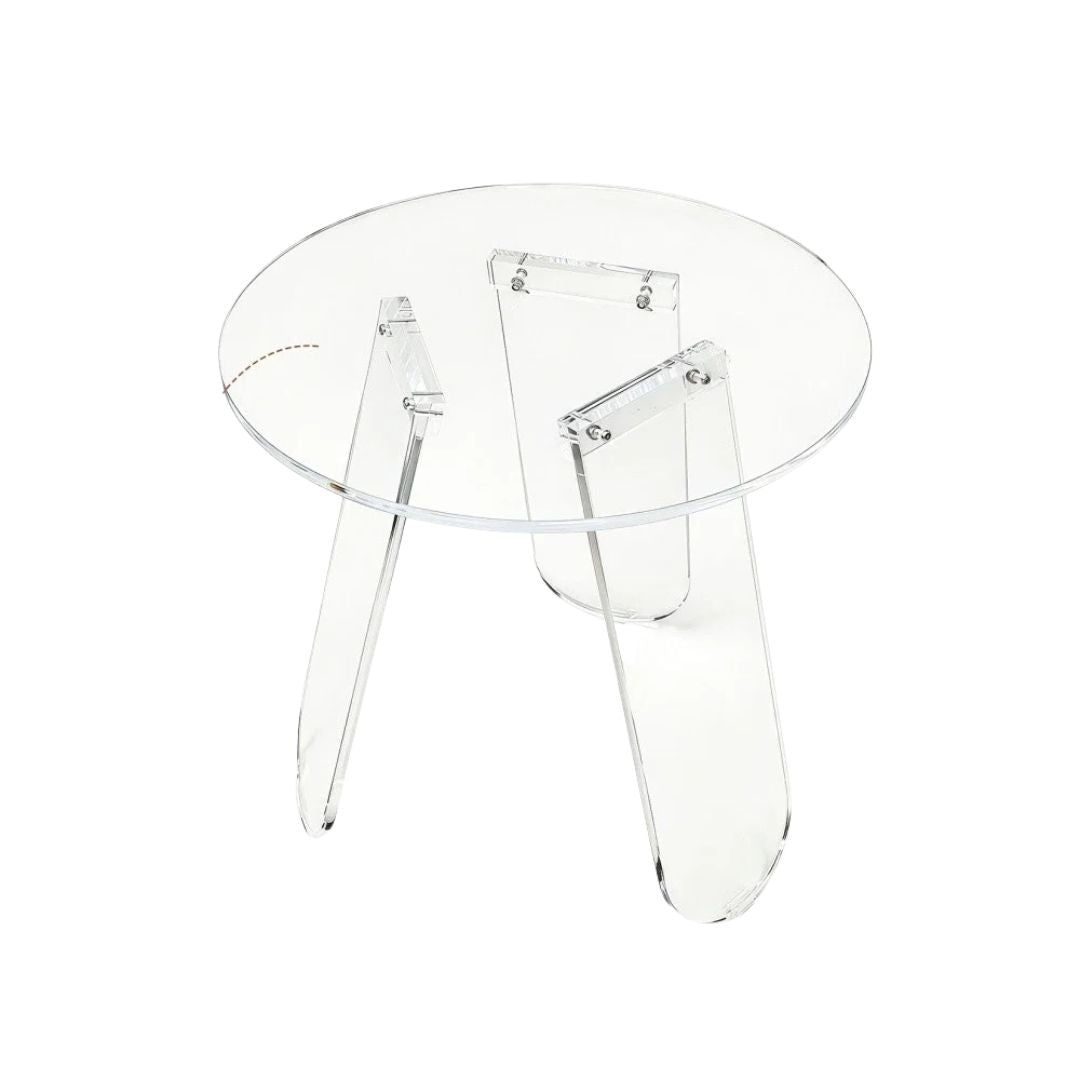 Acrylic Side Table 46x44.5cm Round Clear End Table with Triangle Legs Transparent Living Room Table