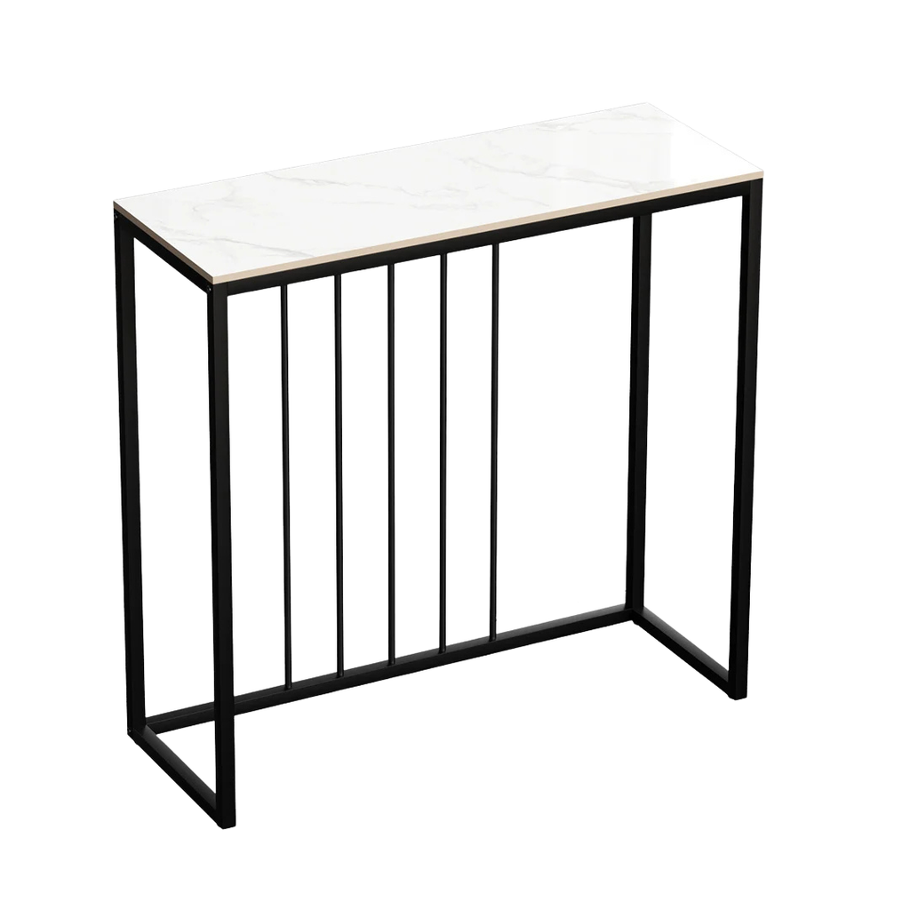 Black Metal Console Table with Storage Shelf Narrow Entryway Sofa Table for Hallway Living Room Use White 80x30x78.5cm