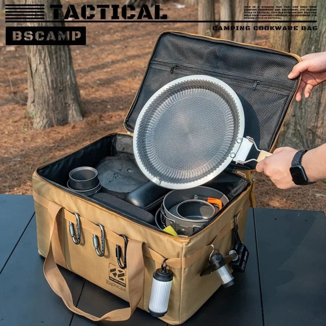 42L Insulated Waterproof Tactical Camping Storage Bag Foldable Picnic Tableware Cooking Gear Box Outdoor Organizer Khaki