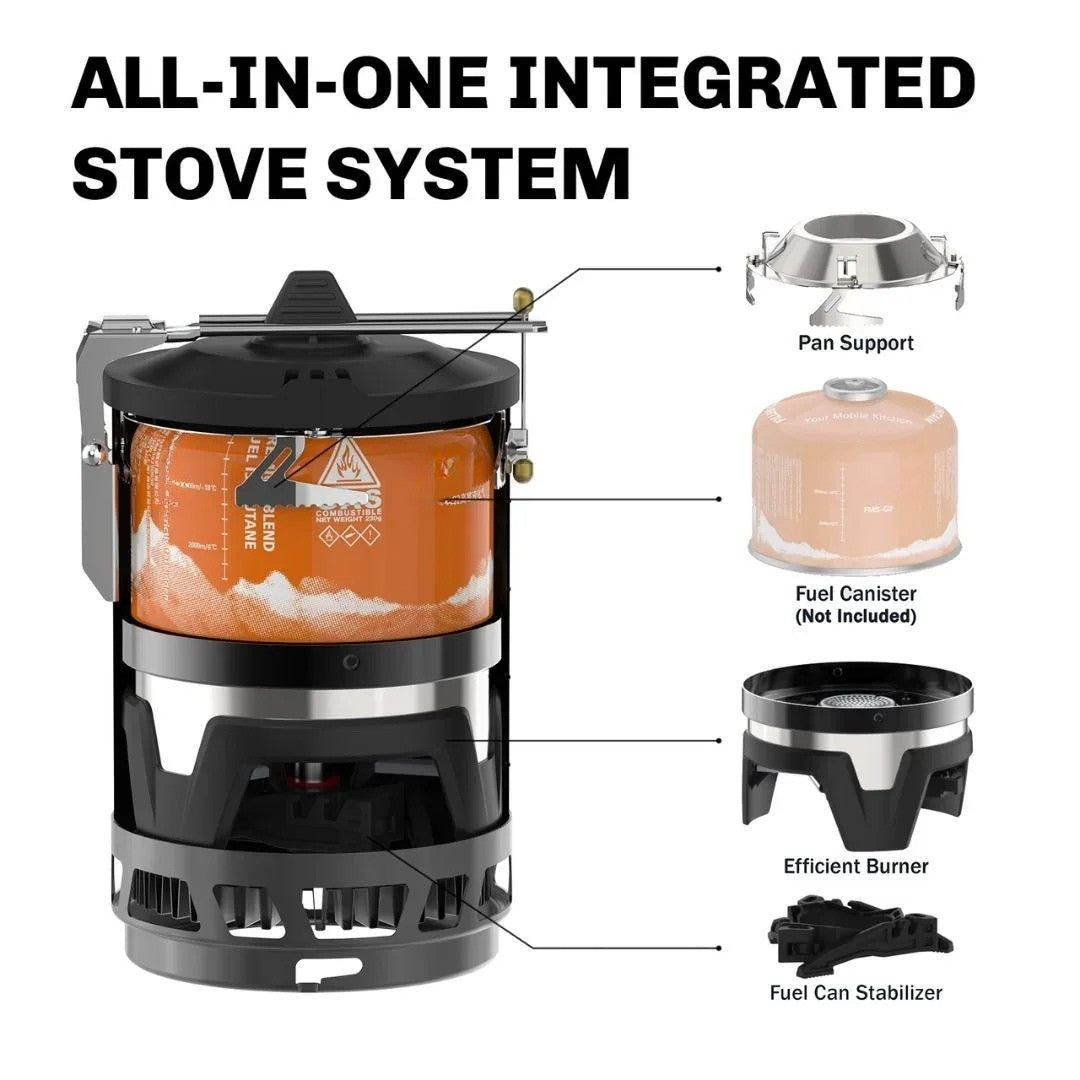 PRO Cooking System Gas Burner Piezo Ignition Camping Stove Windproof Outdoor Gas Cooker 2200W 1L Black