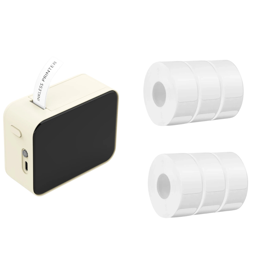 P15 Mini Portable Thermal Printer Wireless Bluetooth-Compatible Label Maker Sticker Machine Home Office Tags Milktea 6 Rolls