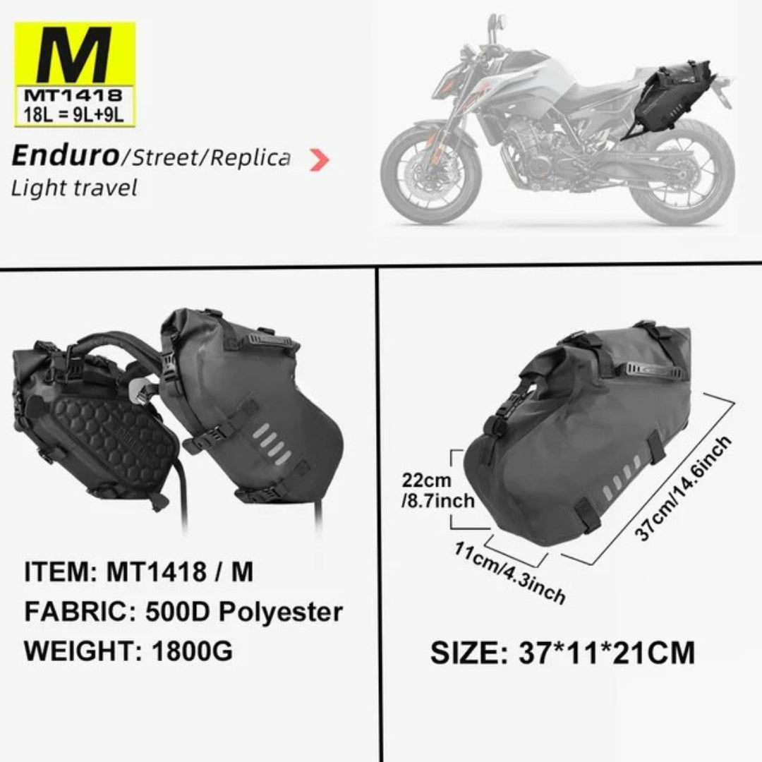 2PCS 9L Waterproof Motorcycle Saddle Bags Universal Motorbike Side Pannier Luggage Storage Travel Bags Black