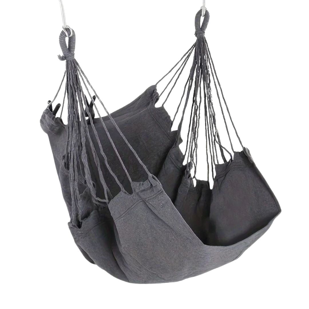 Hammock Chair Outdoor Swing Seat Portable Fabric Hanging Chair with Storage Bag Anti Rollover Design Grey 130x100cm