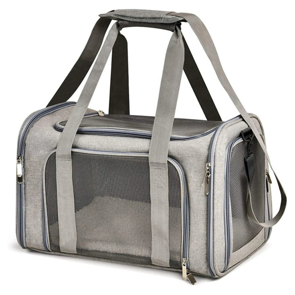 Collapsible Pet Carrier for Cats Dogs Puppies Up to 6.8kg Portable Travel Pet Bag Airline Carrier Gray 50 × 34 × 34cm