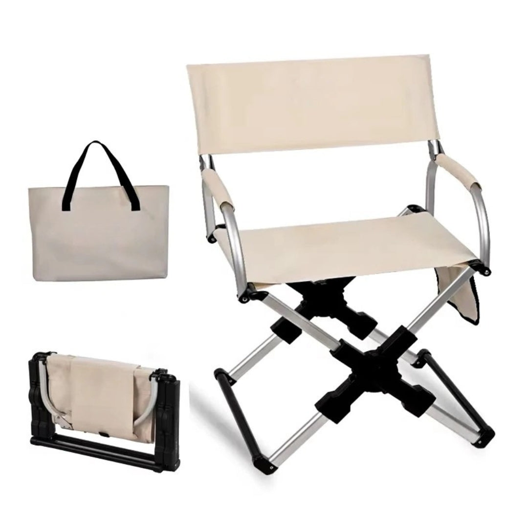 Foldable Outdoor Director's Chair Aluminium Alloy Camping Beach Fishing Hiking Picnic Chair Beige 55 × 50 × 82cm