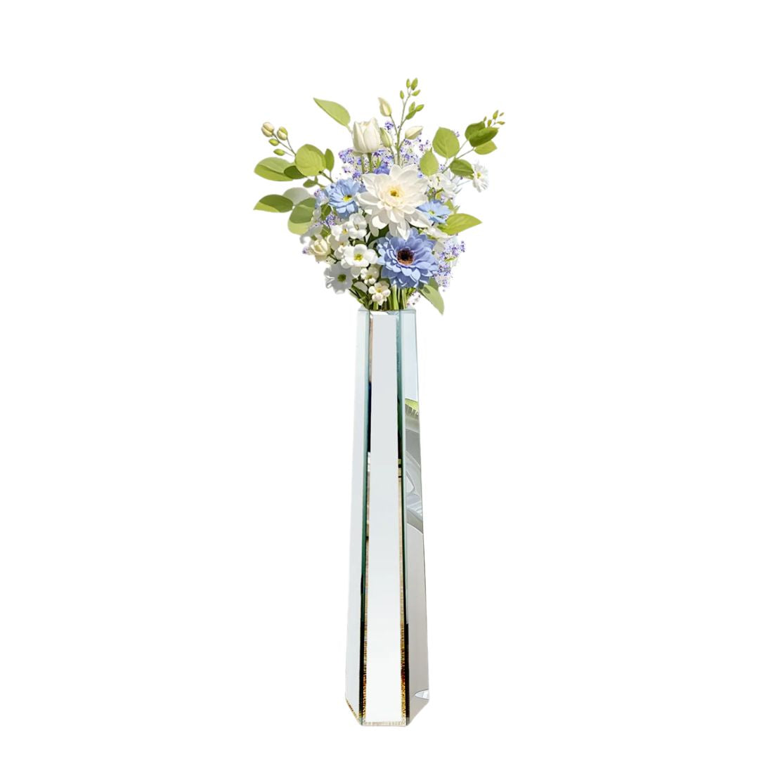 Floor Vase 30 Inch Mirrored Silver Decorative Flower Vase Silver 77x17.8cm