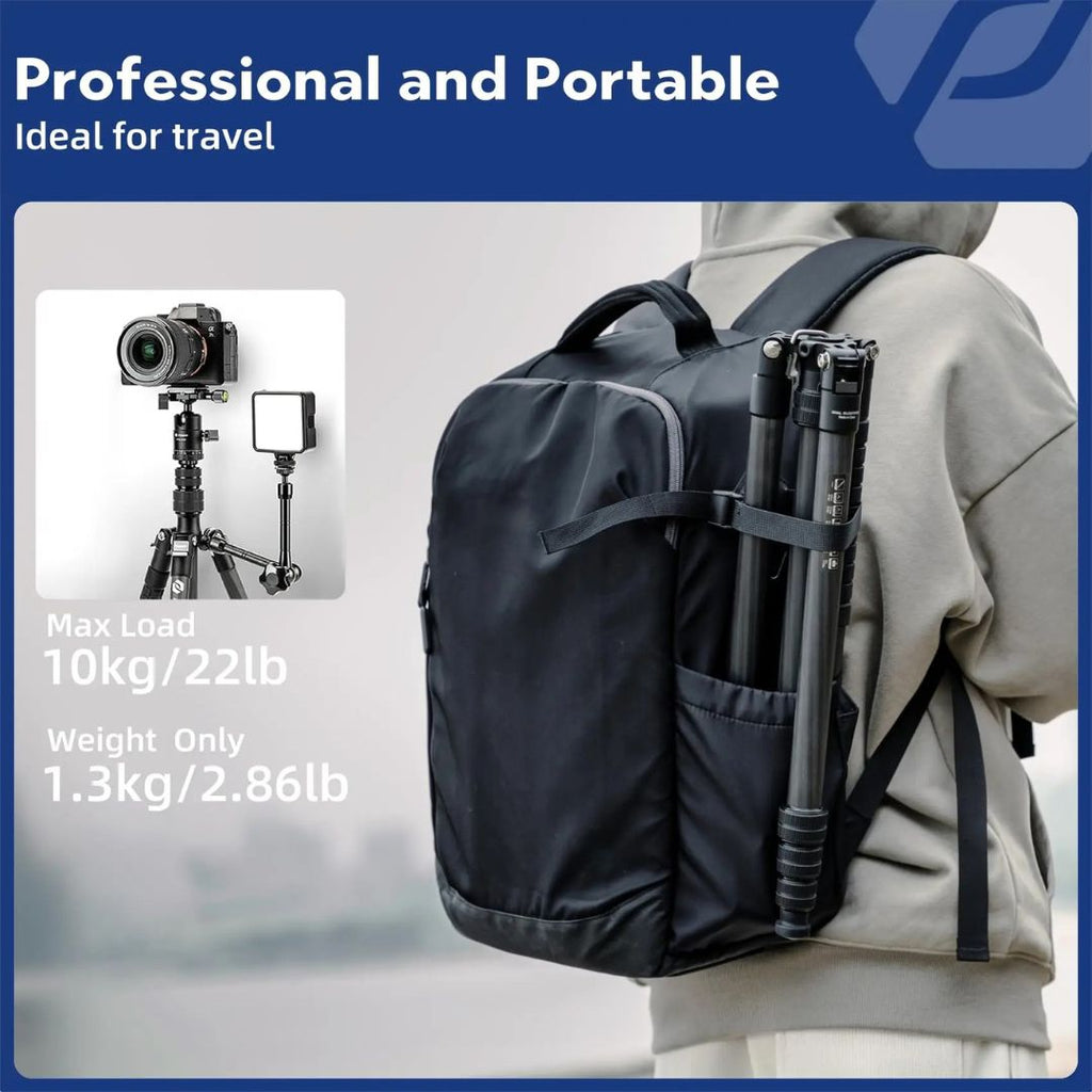 Carbon Fiber Travel Tripod 185cm Professional Camera Tripod with Ball Head and Detachable Monopod