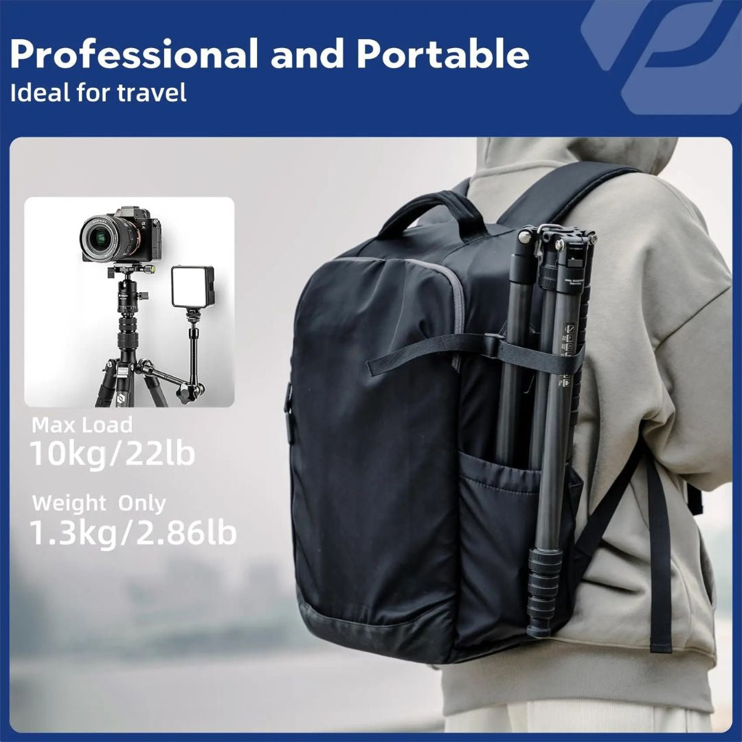 Carbon Fiber Travel Tripod 185cm Professional Camera Tripod with Ball Head and Detachable Monopod