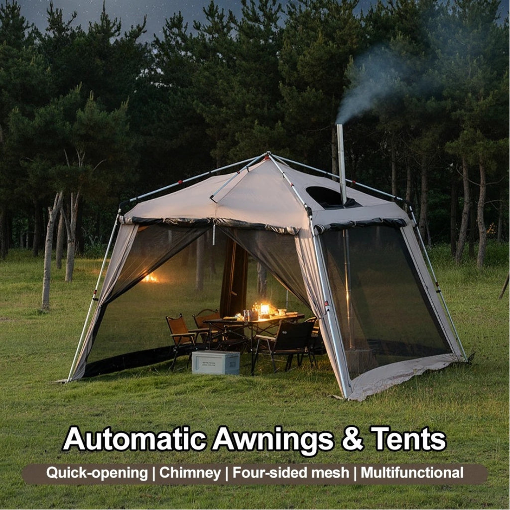 Automatic Quick Open Camping Tent Waterproof Sunshade Canopy Iron Poles Mosquito Net Outdoor Shelter Grey 310 × 310 × 210cm