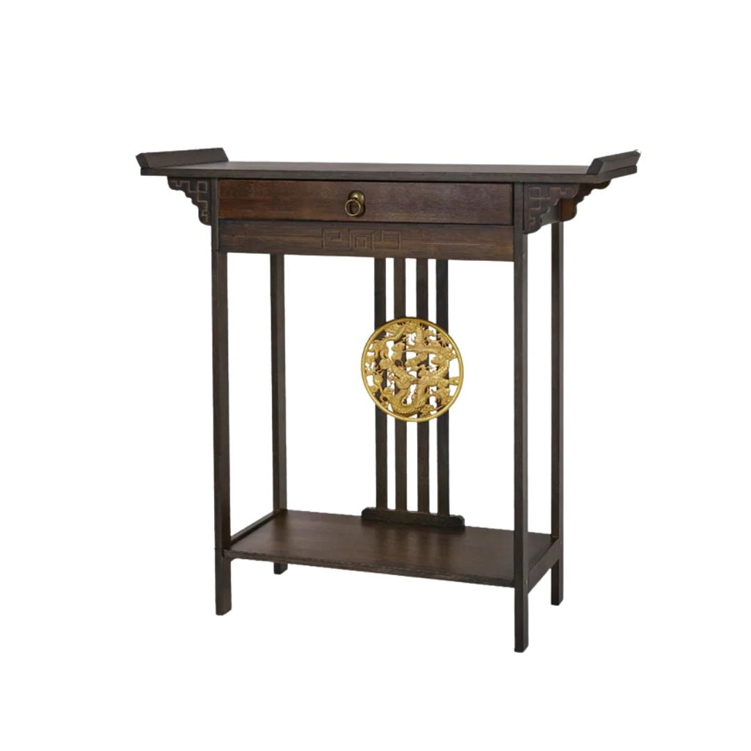 Wood Console Table 81.5x31.2x82.8cm with Drawer and Shelf Brown Entryway Hall Table Living Room