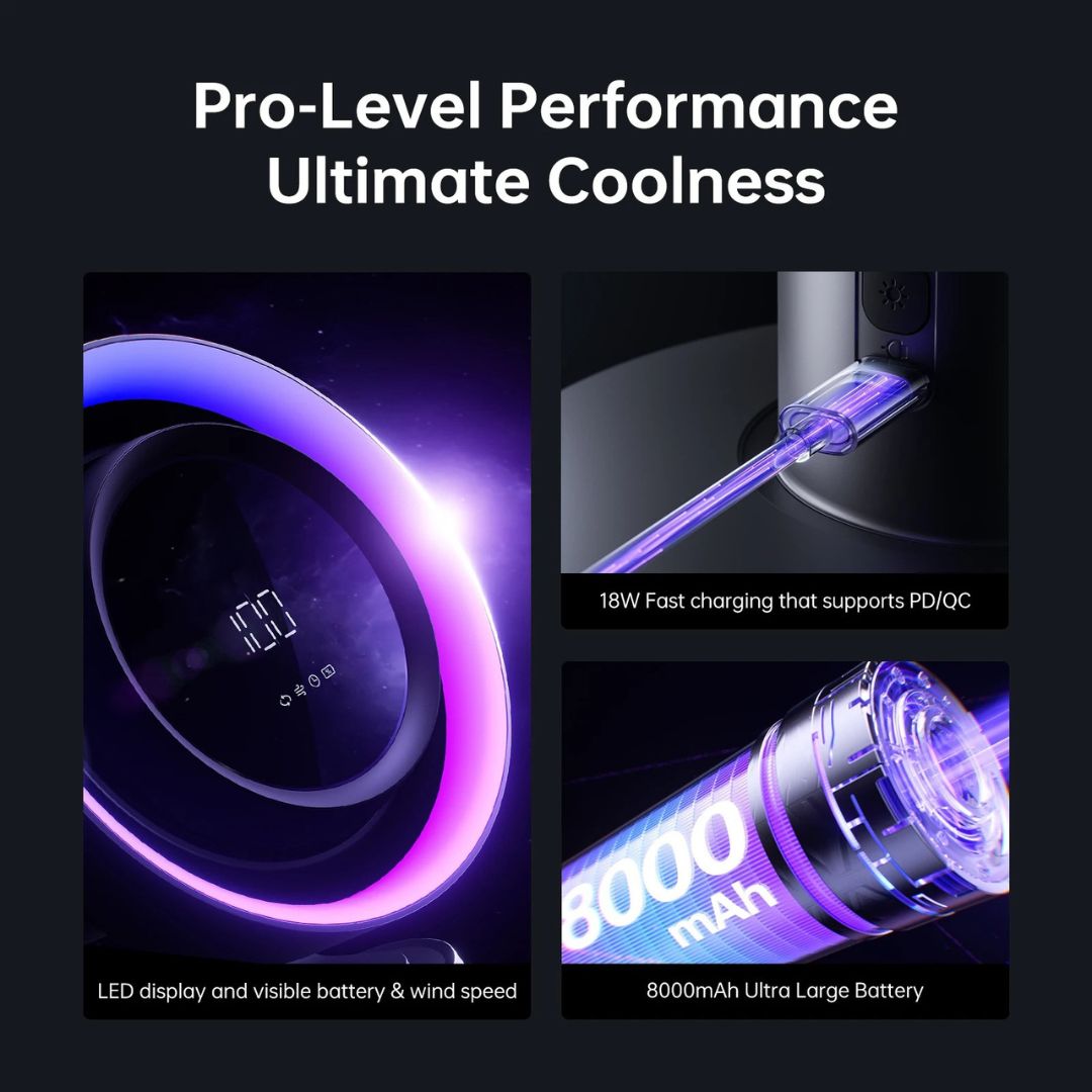 Desktop Air Purifier Fan with H11 HEPA Filter RGB Light 10000mAh Rechargeable 100 Speed Oscillating Dark Grey
