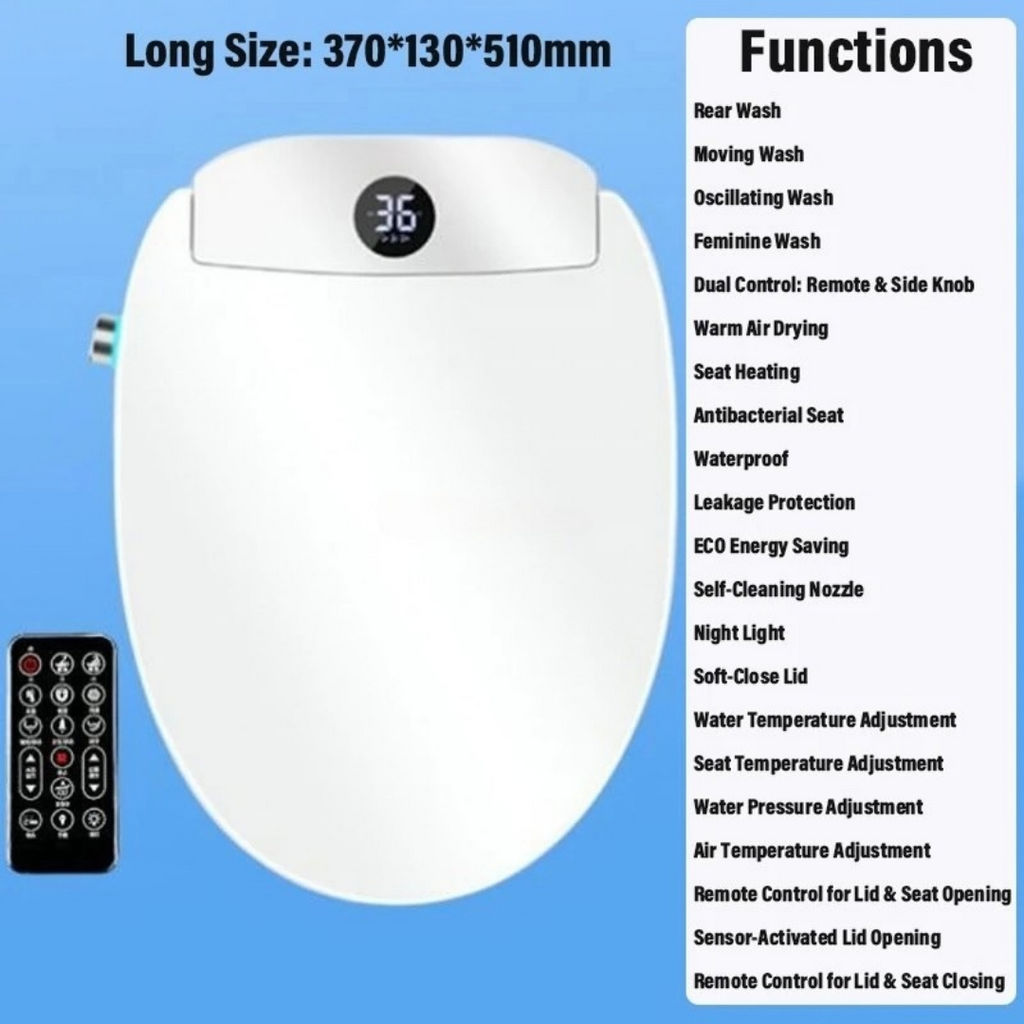 Smart Bidet Toilet Seat Instant Heating Remote Control Auto Opening Lid Heated Wash Seat Warm Air Dryer Toilet Cover AU 37×13×51cm