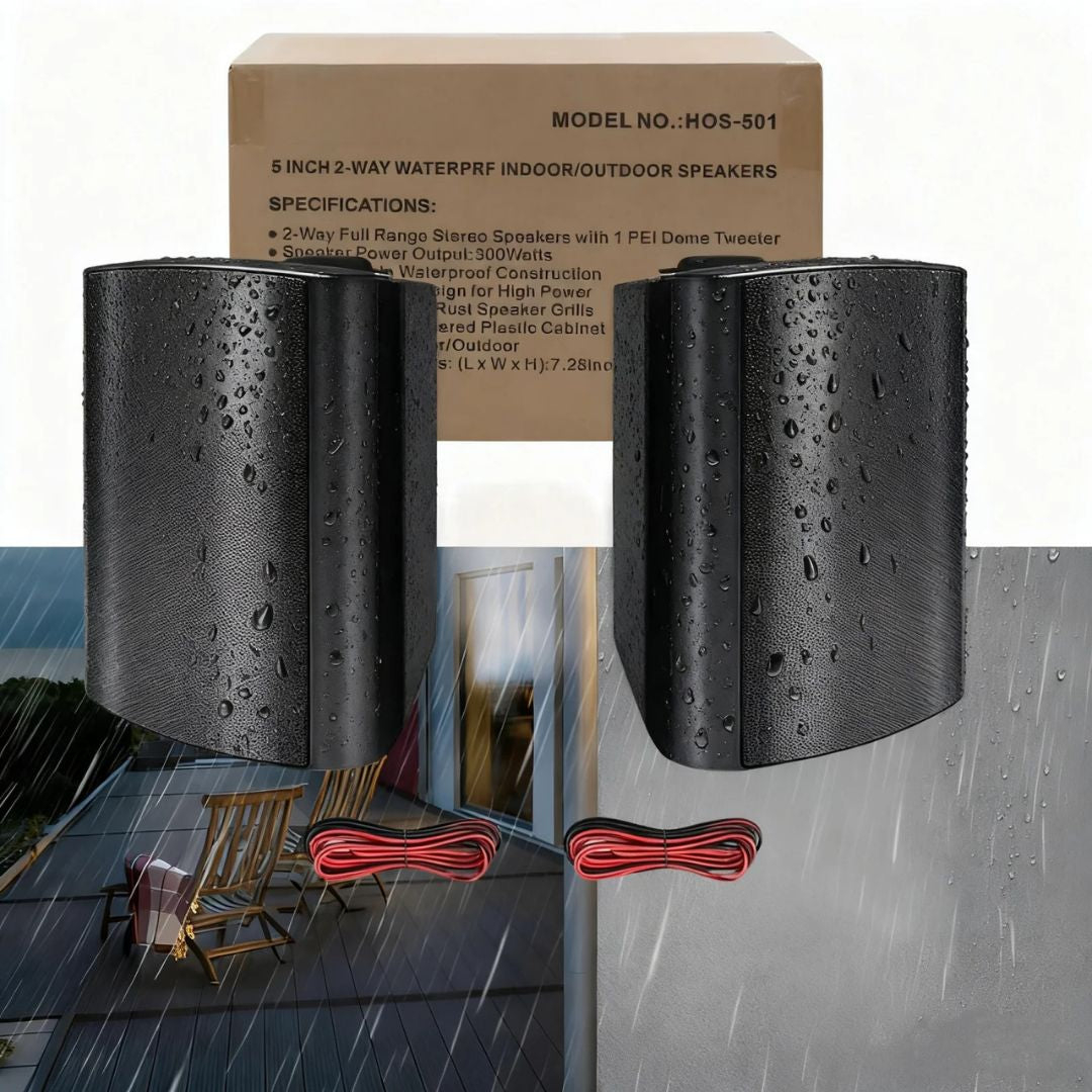 Outdoor Wall Mount Speakers 300W Waterproof Passive Wired Audio System 2 Pack Black 24.3x18.5x16.7cm