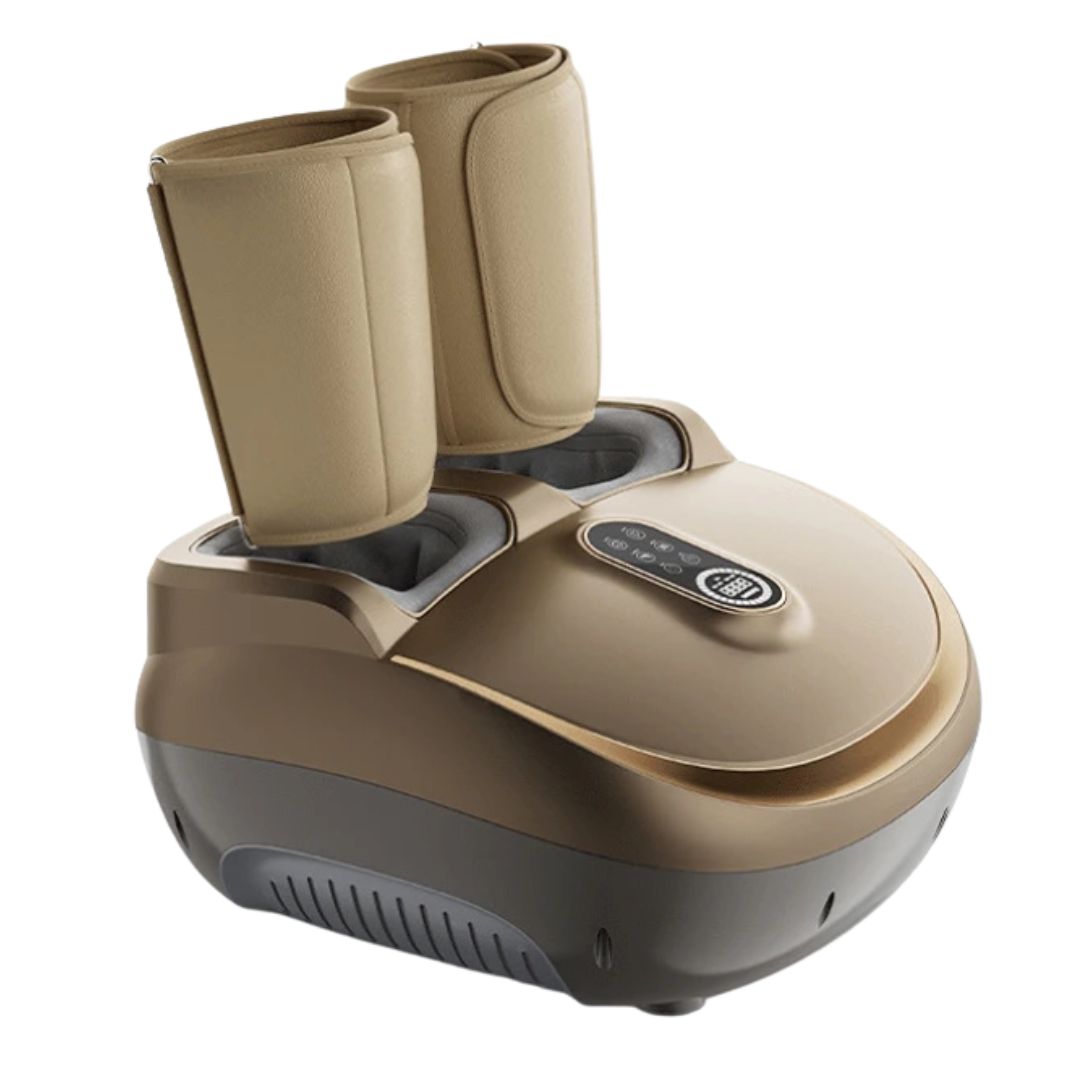 Electric Foot Massager with 8D Kneading Rollers Air Compression Heating Foot & Calf Massager AU Plug Bronze Brown
