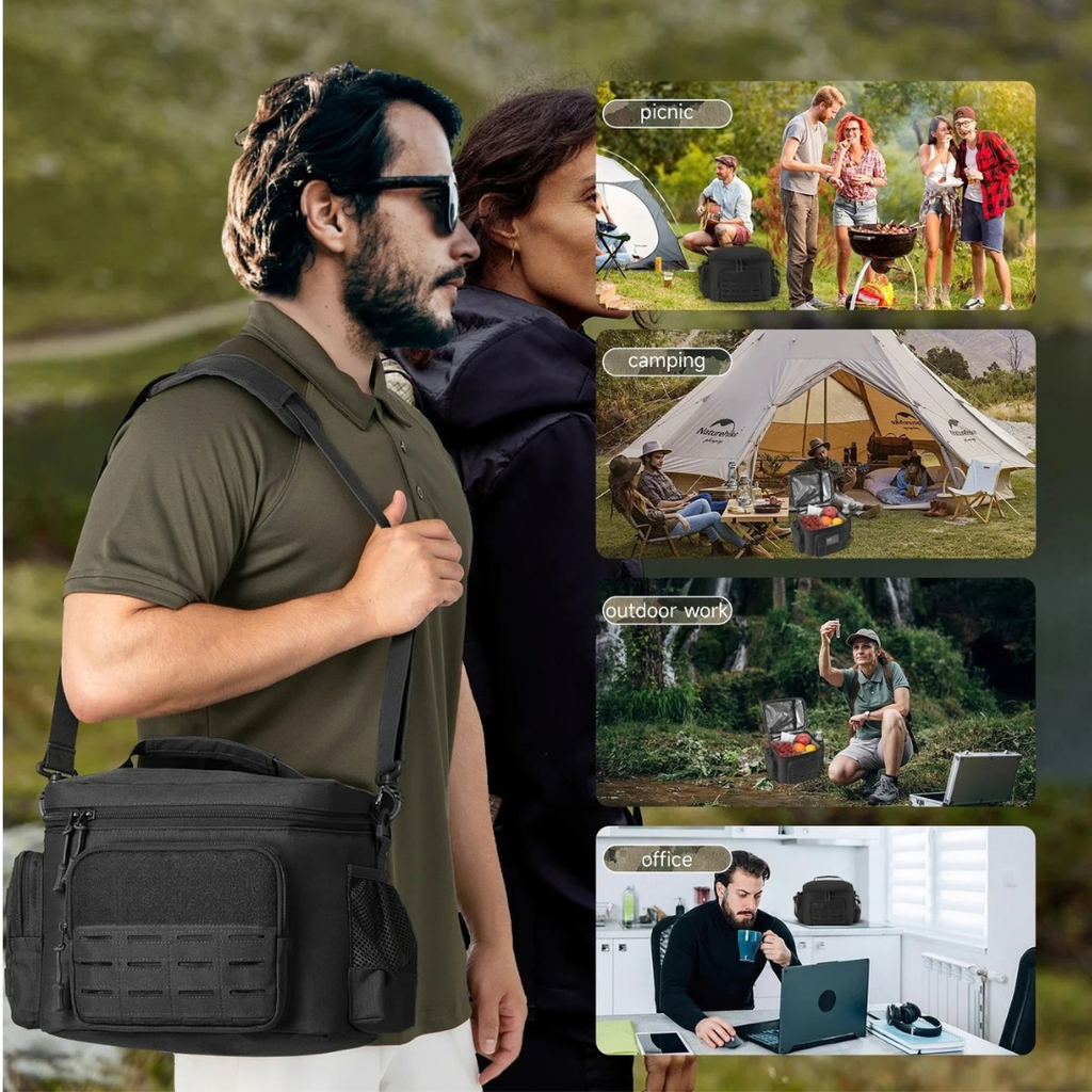 Tactical Thermal Cooler Bag Heavy Duty Insulated Lunch Box Leakproof Durable Meal Bag for Men Work Camping Picnic Black 30×20×22cm