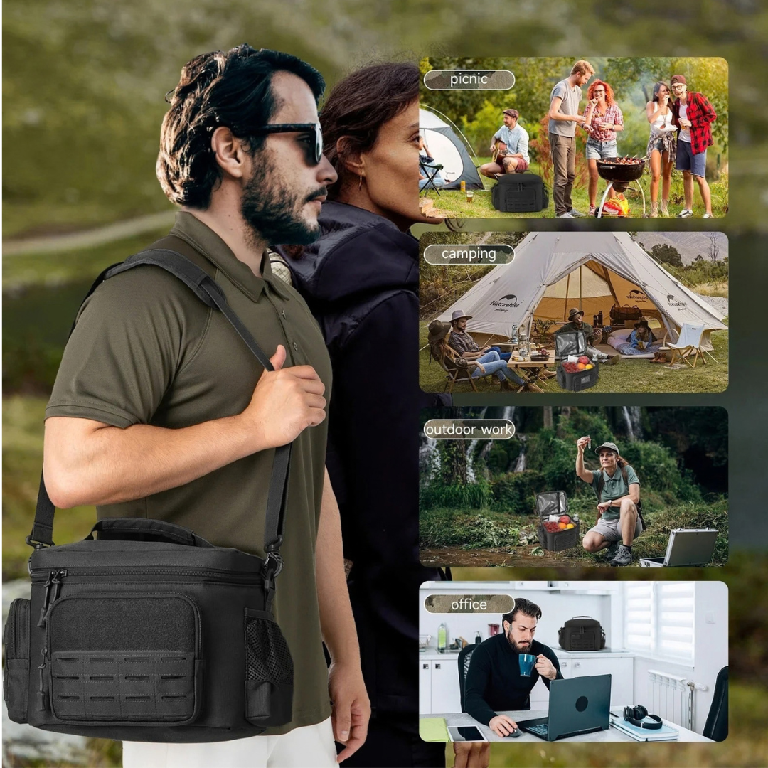 Tactical Thermal Cooler Bag Heavy Duty Insulated Lunch Box Leakproof Durable Meal Bag for Men Work Camping Picnic Black 30×20×22cm