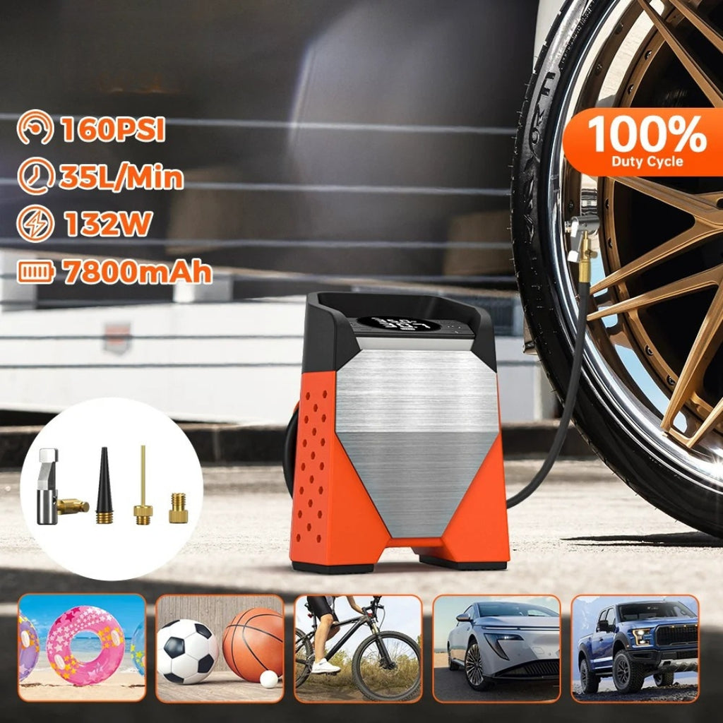 S3 Portable Tire Inflator 160 PSI Car Air Compressor 7800mAh Rechargeable Pump Motorcycle Ball Inflator Orange