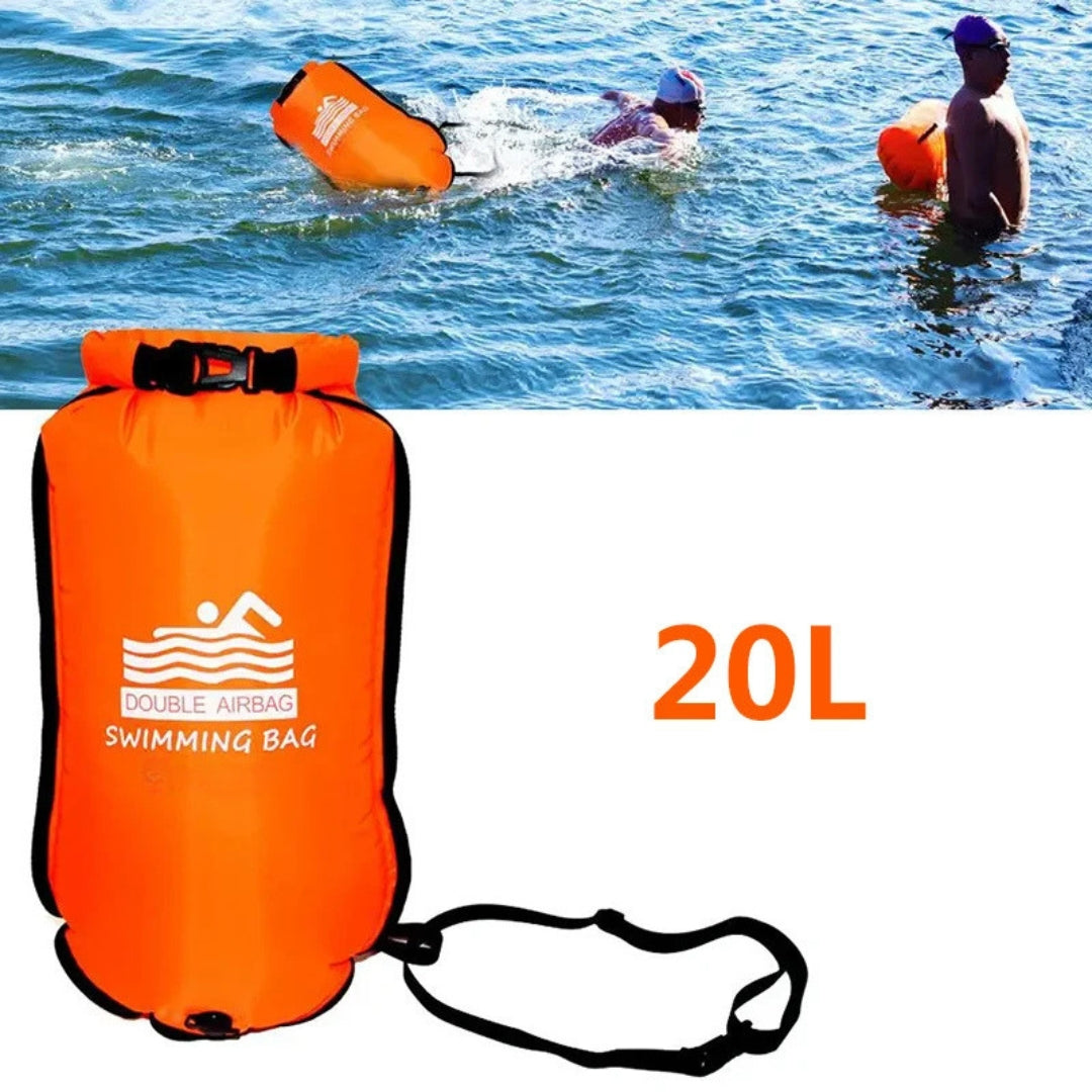 20L Inflatable Swimming Buoy Double Airbag Tow Float Water Sport Swim Safety Buoy Dry Bag Pool Training Orange