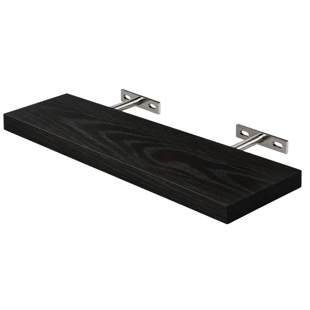 Classic Solid Wood Wall Mounted Floating Shelf Horizontal Strip Design Storage Display Rack for Living Room Bedroom Black 40×15cm