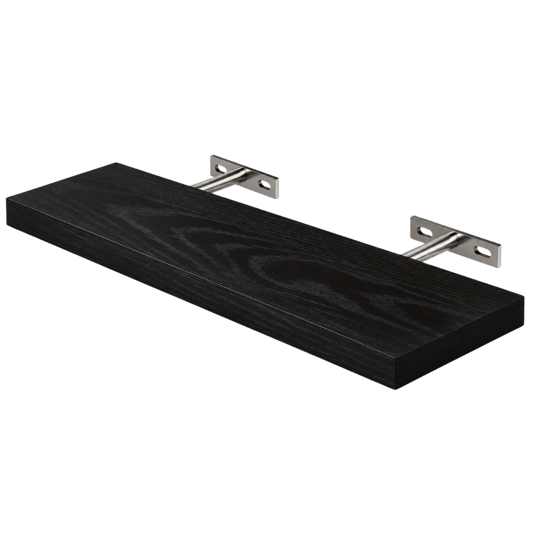 Classic Solid Wood Wall Mounted Floating Shelf Horizontal Strip Design Storage Display Rack for Living Room Bedroom Black 40×15cm