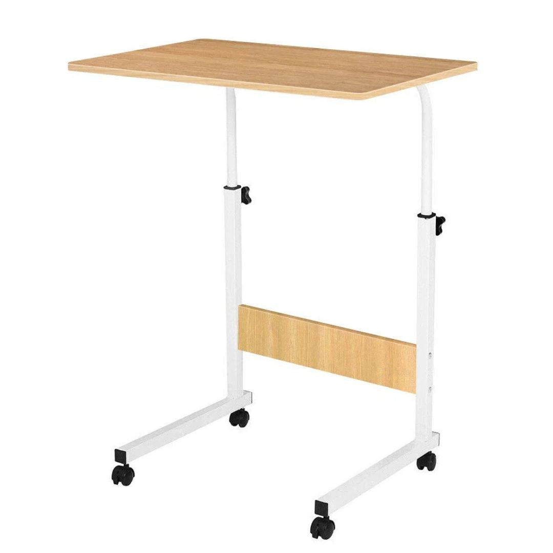 Standing Desk Small Portable Computer Table Wooden Bedside Laptop Desk with Wheels for Home Office Study Use  Wood grain 60x40x67-88cm Height  Adjustable