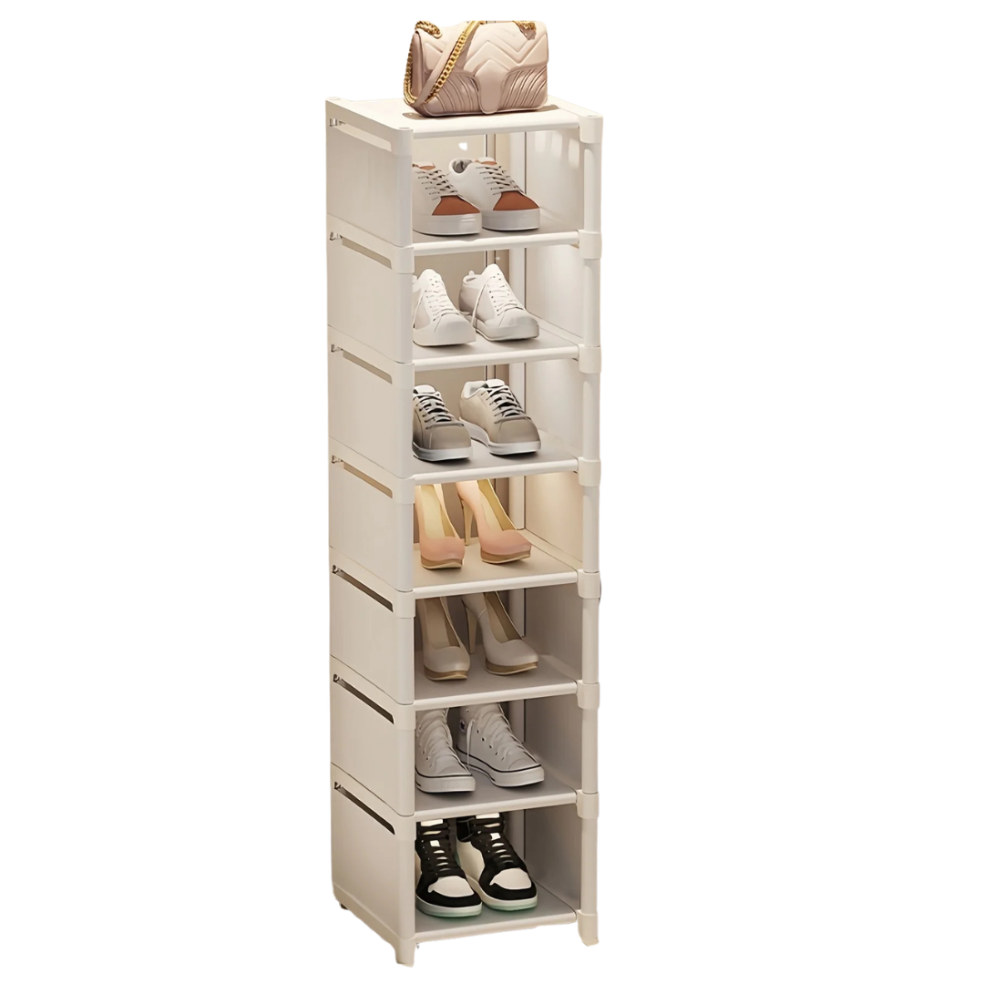 Metal Frame Shoe Rack Multi Tier Fabric Shelves Space Saving Sneaker Sandal Storage Organizer Entryway White 7 Grid 124cm
