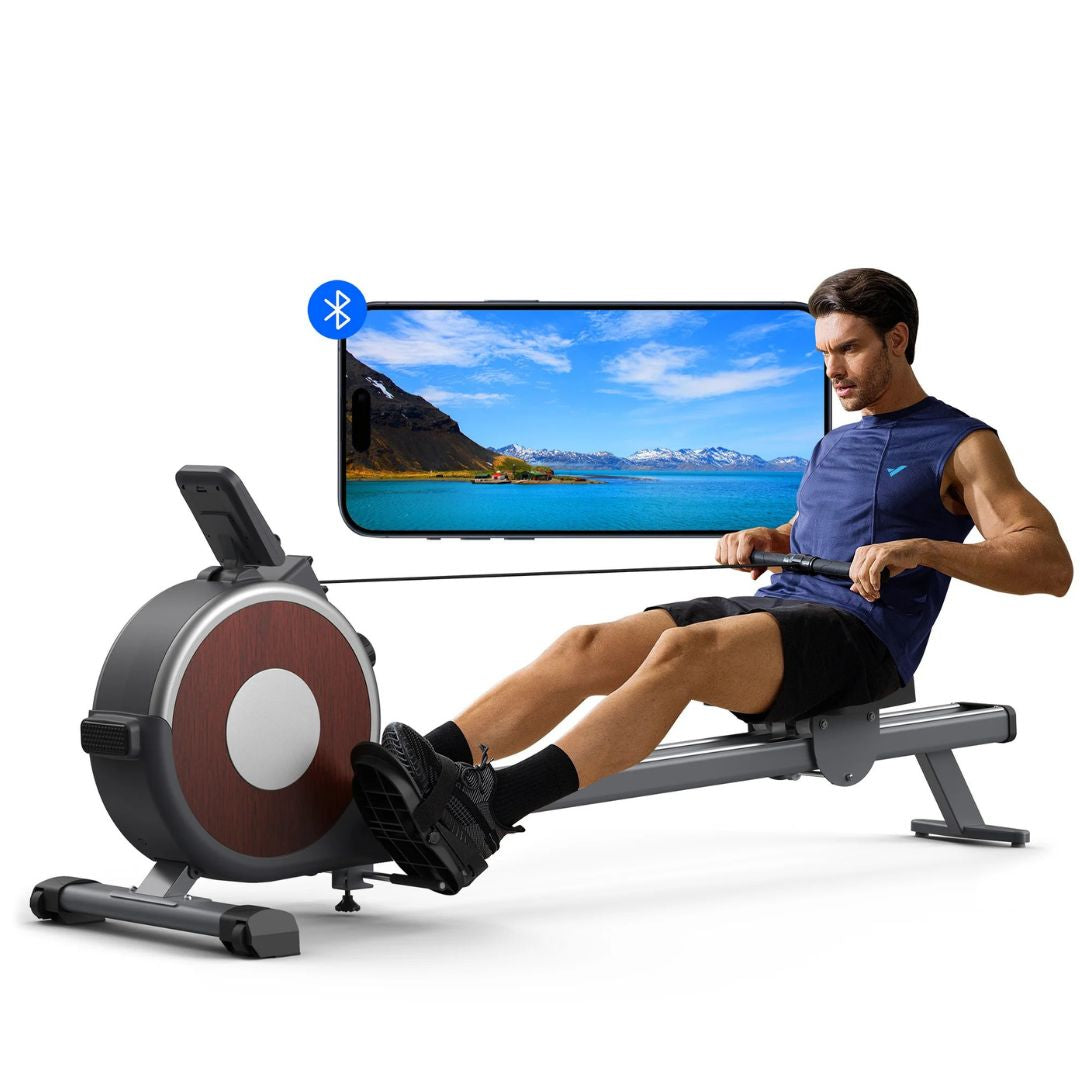 Rowing Machine Magnetic Rower with 16 Resistance Levels, Dual Slide Rail, 158.7kg Capacity, Black R02
