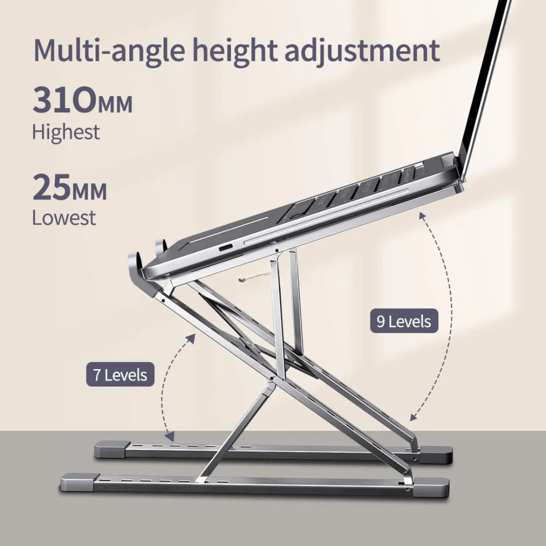N3 Aluminum Laptop Stand Adjustable Portable Cooling Holder Foldable Notebook Stand for MacBook Laptop Gray 29×20×2.5-31cm