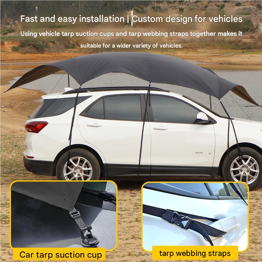 4 × 2.5m Car Side Sunshade Awning Tarp Set 210D Waterproof Black Coated SUV Camping Canopy Shelter Outdoor