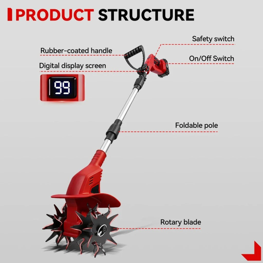 1600W Brushless Electric Rototiller Cultivator Cordless Garden Tiller Lawn Scarifier Tool for Makita Battery No Battery