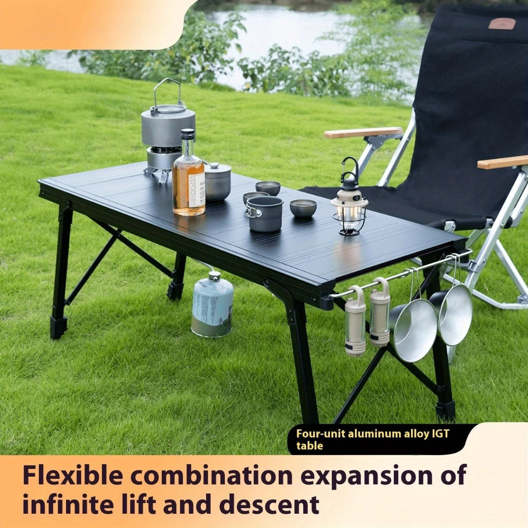 Folding IGT Camping Lift Table Portable Outdoor Cooking System 4 Unit Multi Purpose Camping Table Black 42.5 × 100 × 65cm
