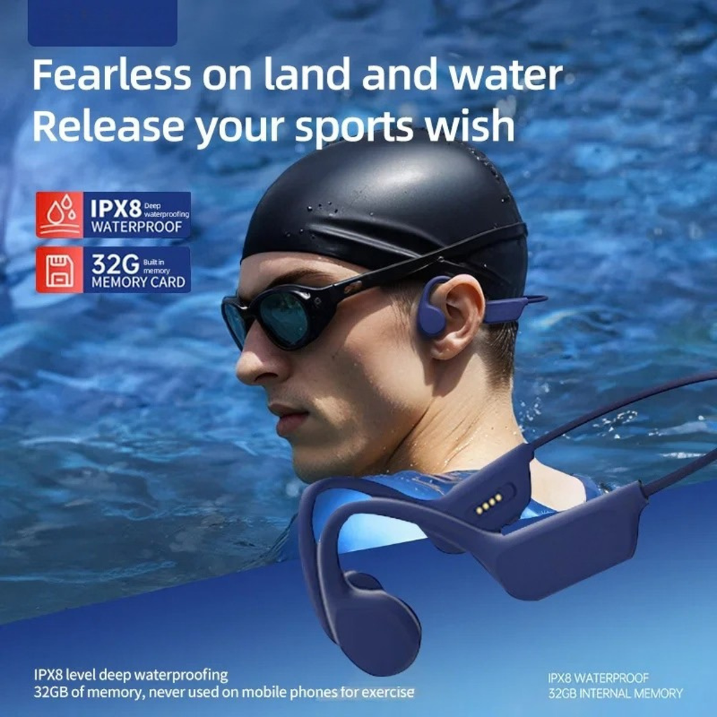 X7 Bone Conduction Headset Bluetooth 5.3 Wireless Headphones with Microphone Waterproof Swim Sports Earphones Azure Blue 32GB