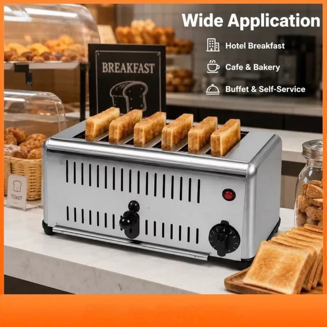 Commercial Electric Bread Toaster 1500W Stainless Steel 6 Slice Multi Slot Toaster for Hotel Buffet Cafe Restaurant Silver 220V