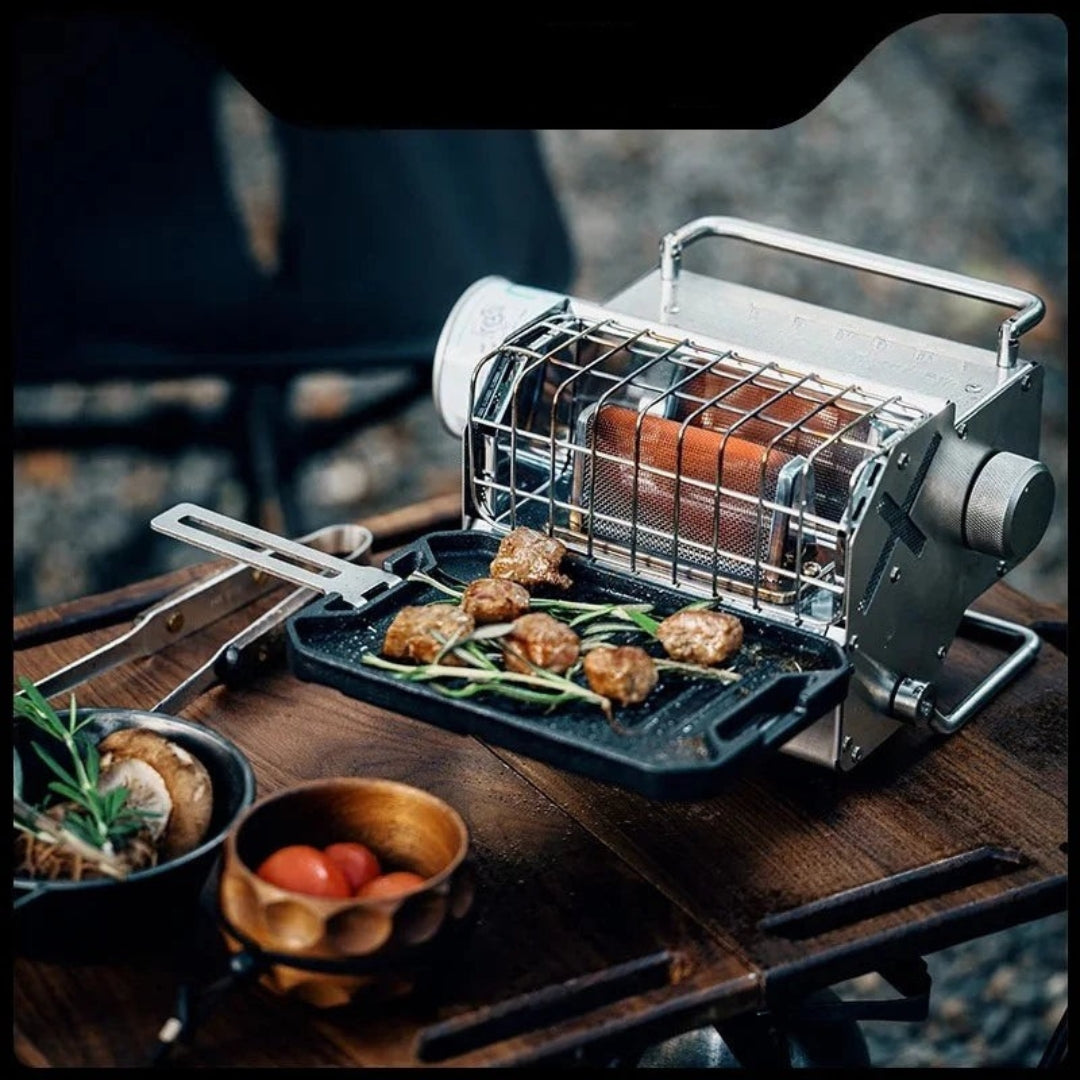 Portable Outdoor Gas Mini Heater Camping Fishing Stove Heater Car Travel Warmer Silver 24.5 × 20 × 18cm