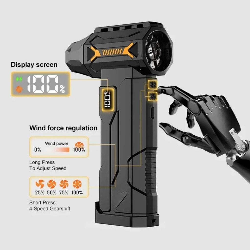 HFX7 580000RPM Turbo Blower Cordless Electric Air Duster Vacuum Snow Blower 380g Force LED Light Car Cleaning 17.1 × 9.5cm