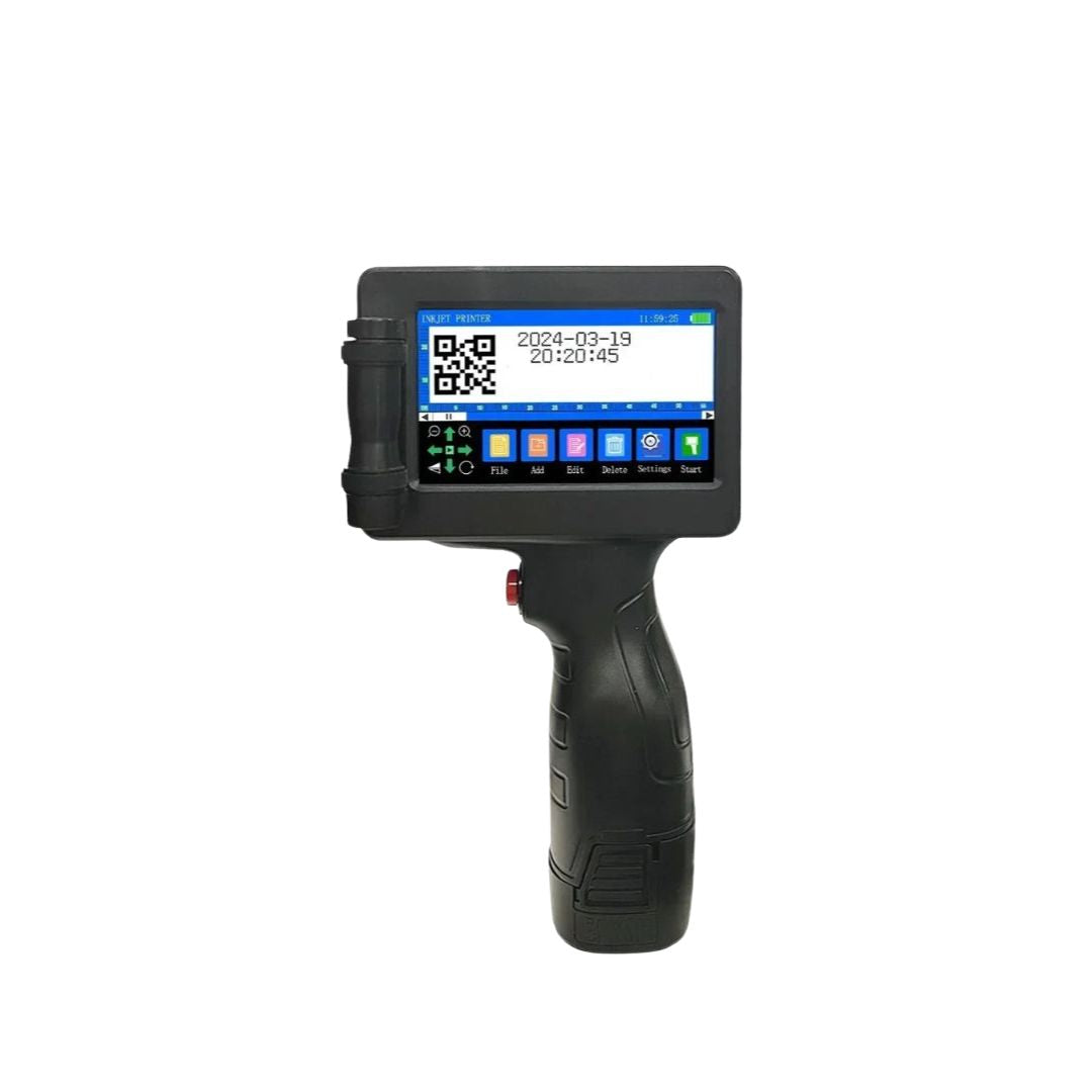 Handheld Inkjet Printer 12.7mm Portable 600DPI QR Barcode Logo Date Printer with 2 Ink Cartridges