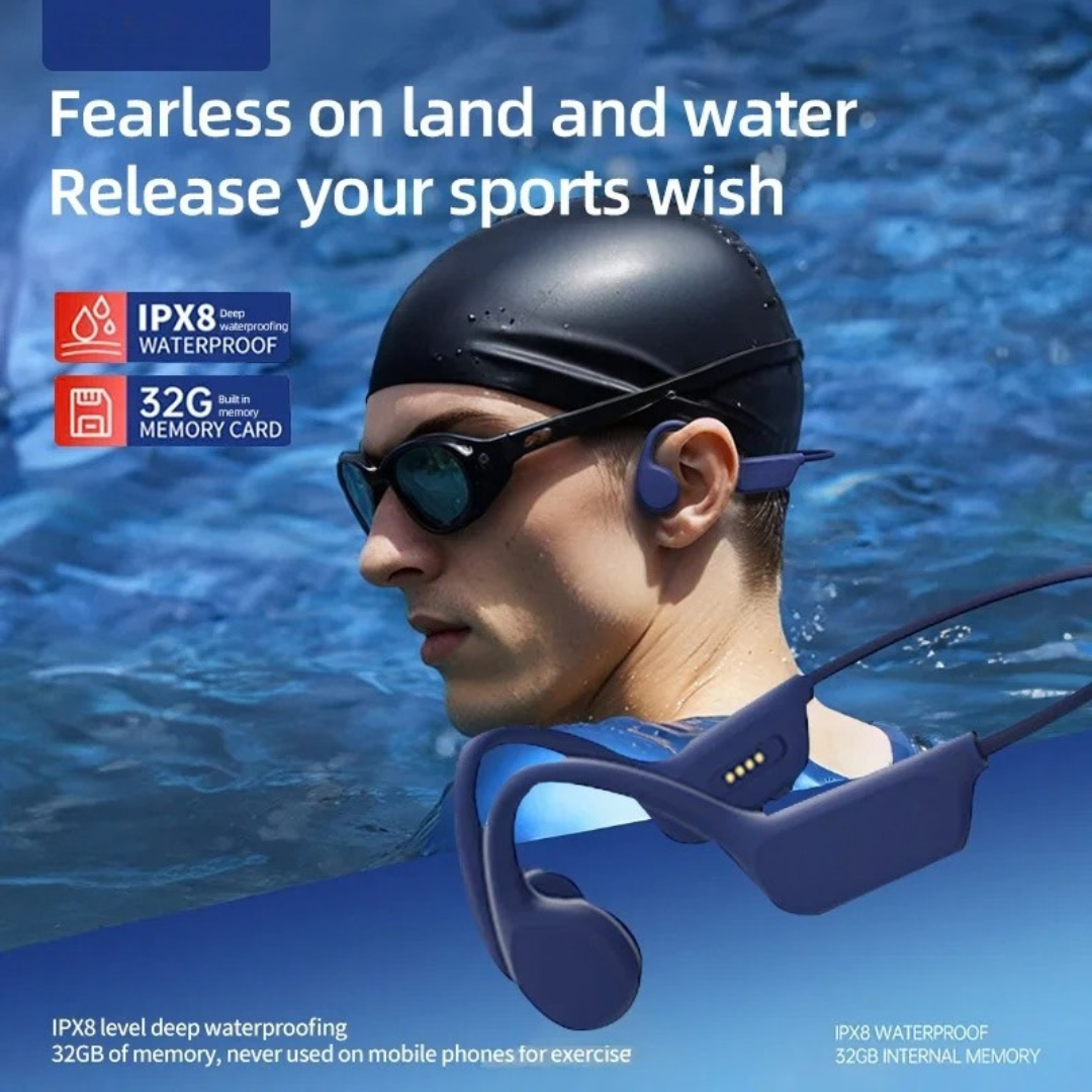 Bone Conduction Headset Bluetooth 5.3 Wireless Headphones with Microphone Waterproof Swim Sports Earphones Azure Blue 8GB
