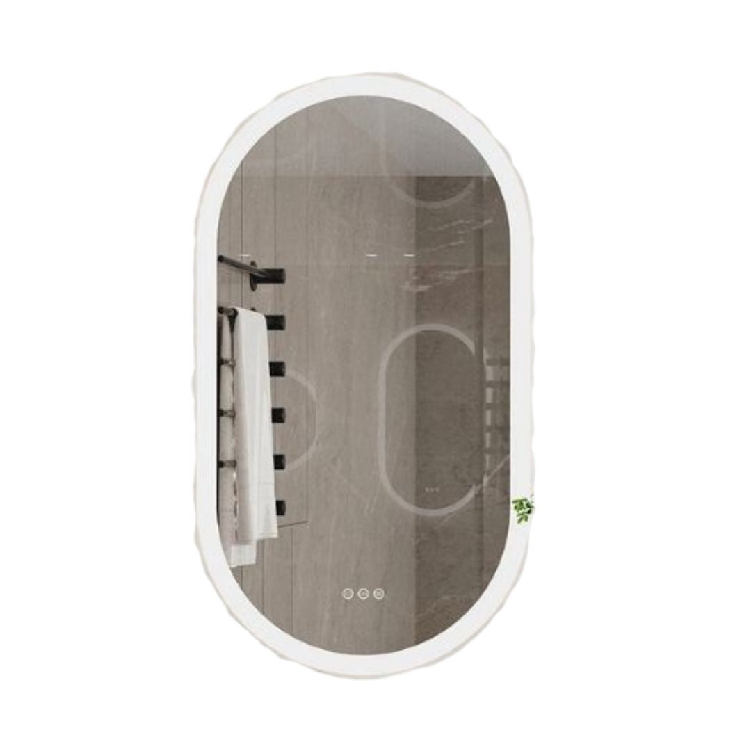 LED Bathroom Mirror Round Touch Screen Waterproof Anti Fog Vanity Mirror Wall Mounted for Wash Basin Shower Grooming 100x50cm