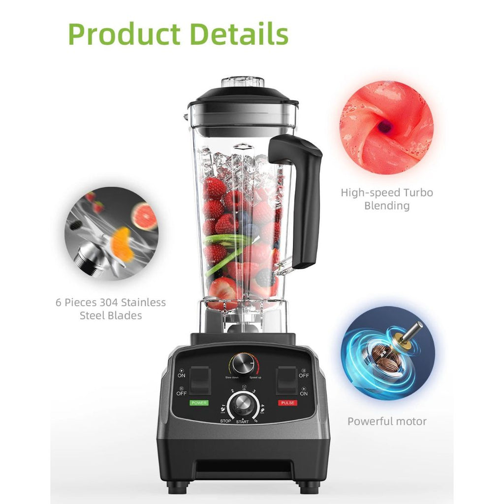 Heavy Duty Blender 2200W 3HP with 2L Jug 500ml Dry Grinding Jar 3 Accessories AU Plug Timer Control