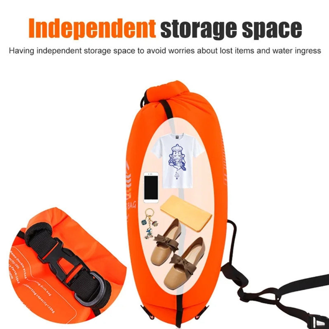 20L Inflatable Swimming Buoy Double Airbag Tow Float Water Sport Swim Safety Buoy Dry Bag Pool Training Orange