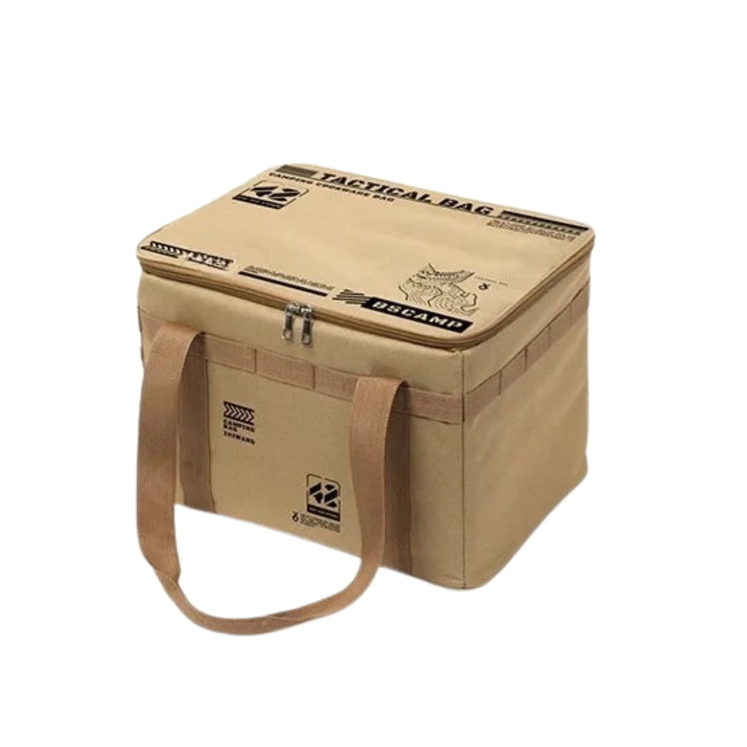 42L Tactical Camping Storage Bag Insulated Folding Box Waterproof Picnic Tableware Outdoor Equipment Organiser Khaki