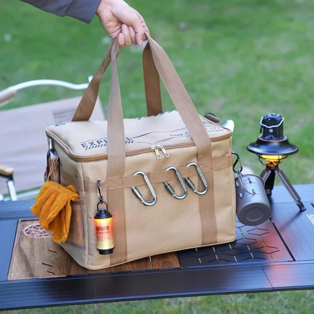 42L Insulated Waterproof Tactical Camping Storage Bag Foldable Picnic Tableware Cooking Gear Box Outdoor Organizer Khaki