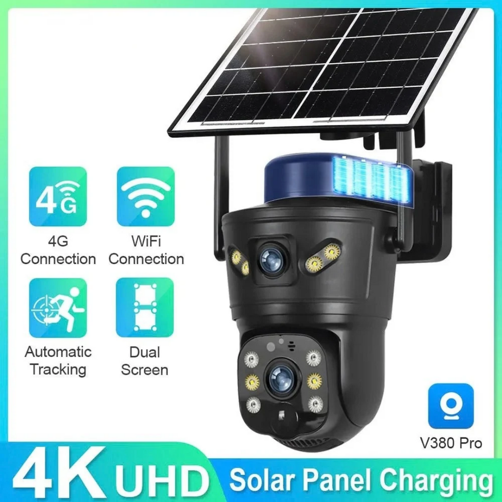LS VISION 8MP Dual Lens Outdoor Solar Security Camera with 4G/WiFi, Night Vision, PIR, Battery, IP66 Waterproof
