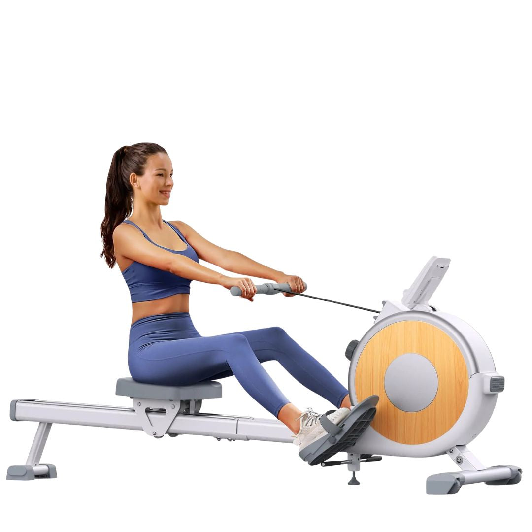 Rowing Machine Magnetic Rower with 16 Resistance Levels, Dual Slide Rail, 158.7kg Capacity, White R02
