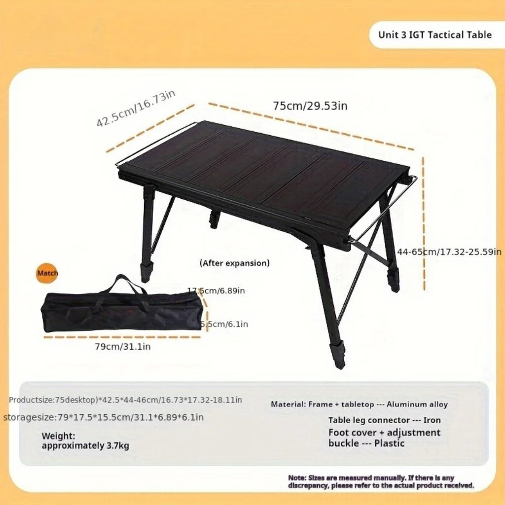 Folding IGT Camping Lift Table Portable Outdoor Cooking System 3 Table Multi Purpose Camping Desk Black 75 × 42.5 × 65cm